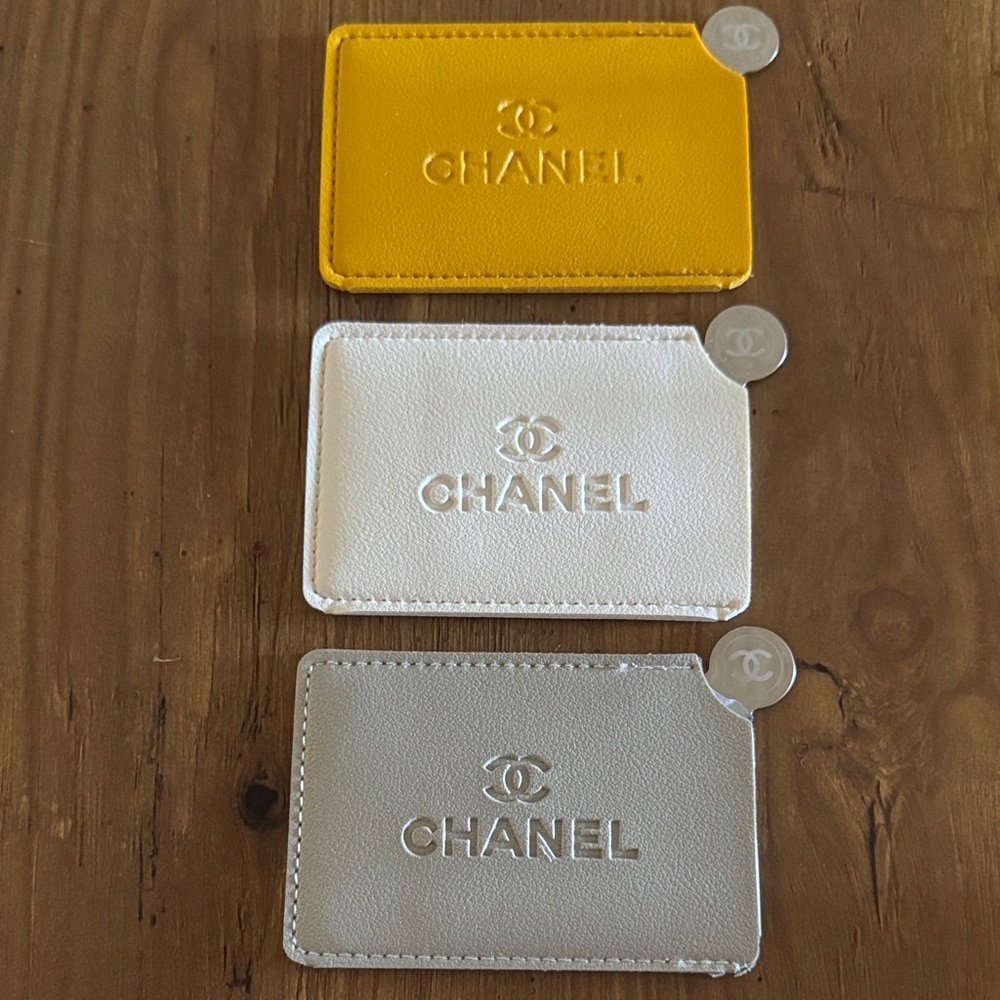 CHANEL -Mirror/Card Holder. You pick mustard, Ivory, or Taupe
